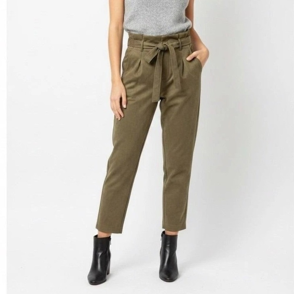 DKNY Paperbag Waist Safari Academia Earthcore Dress Pants Faux Suede 4 Moss New